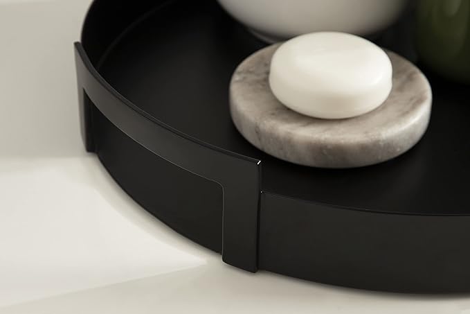 Kate and Laurel Myo Modern Round Metal Tray; 15 x 15; Black; Decorative Circular Tray for Storage and Display