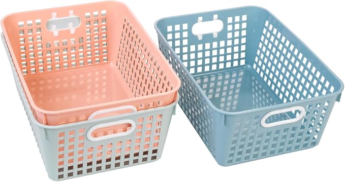 Really Good Stuff Large Plastic Storage Baskets with Handles, Boho Colors | 13.75" x 9.75" x 5", for Books & Supplies, Organize Classroom & Home
