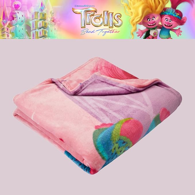 DreamWorks Trolls 3 Band Together Movie Kids Bedding Super Soft Plush Throw Blanket, 62 in x 90 in, (Officially Licensed Product), By Franco
