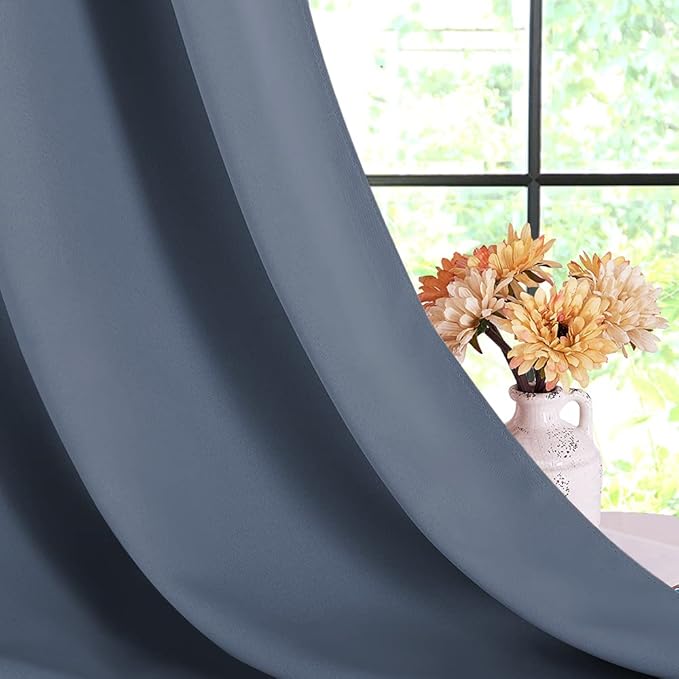 NICETOWN Blackout Curtains for Bedroom, Stone Blue, 42-inch Wide x 80-inch Long, 2PCs, Thermal Insulated Privacy Window Treatment Curtains & Drapes for Living Room, Nursery