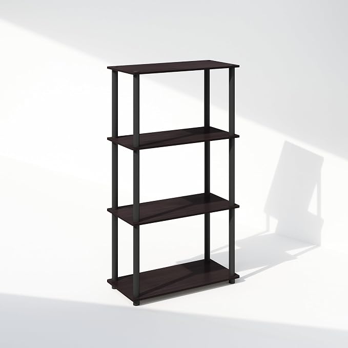 Furinno Turn-N-Tube Book Shelf, 4-Tier Bookshelf, Bookcase with Multipurpose Compact Display Rack, 11.6 x 23.6 x 43.2, for Living Room, Bedroom, Home Office, Dark Walnut