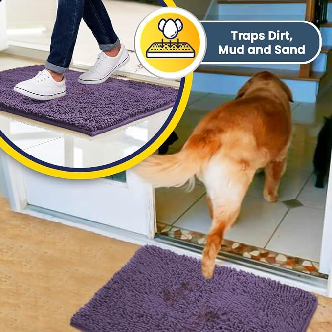 Muddy Mat® | Super Water Absorbent Door Mat Indoor, Microfiber Quick Dry Chenille Entryway Rug, Slip Resistant Front Door Mat, Indoor Mats for Entryway, Machine Washable Pet Rug, Lavender 32" x 44"