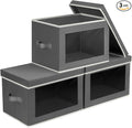 Homsorout Collapsible Storage Bins with Lids - Stackable Storage Containers with Window, 3 Pack Fabric Bins for Closet, Home & Office Organization Baskets, Dark Gray, 14.9" x 9.8" x 9.8"