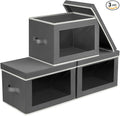Homsorout Storage Bins with Lids - Fabric Storage Boxe with Window, Collapsible Closet Organizers with Handles, 3 Pack Decorative Bin, Home Cubes Baskets for Clothes, Hat, Books, Dark Grey