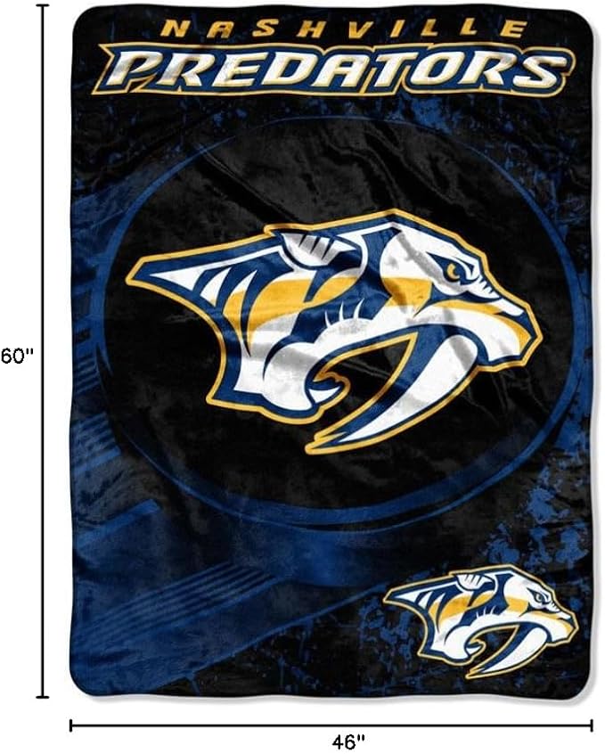 Northwest NHL Nashville Predators Unisex-Adult Micro Raschel Throw Blanket, 46" x 60", Ice Dash