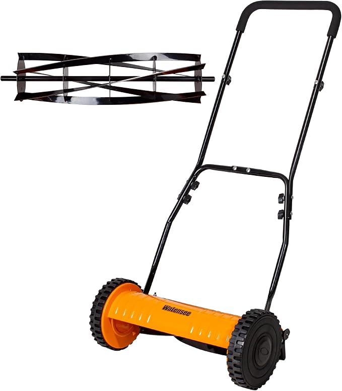 Walensee 14-Inch Manual Lawn Mower, 5-Blade Push Reel, 4 Heights | Precision-Ground Alloy-Steel Blades Make Clean Scissor-Like Cuts, With Quiet Cordless Operation For Small Lawns