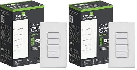 Leviton Decora Smart Controller Switch, Wi-Fi 2nd Gen, Neutral Wire Required, Works with My Leviton, Alexa, Google Assistant, Apple Home/Siri, & Wired or Wire-Free 3-Way, D2SCS-1RW, White (Pack of 2)
