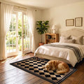 Checkered Rug 3x5, Washable Non-Slip Checkerboard Rug, Black and Tan Diamond Neutral Farmhouse Style Mat for Entryway, Kitchen, Laundry Room, Patio, Porch