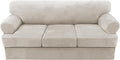 H.VERSAILTEX Sofa Cover 4 Piece T Cushion Sofa Slipcovers Thick Velvet Couch Cover Stretch T Cushion Sofa Covers for 3 Cushion Couch with 3 Individual T Cushion Covers, French Oak