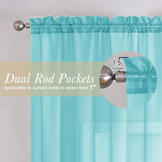 Lecloud Aqua Sheer Curtains for Bedroom 84 Inches Long 2 Panels, Voile Solid - Image 5