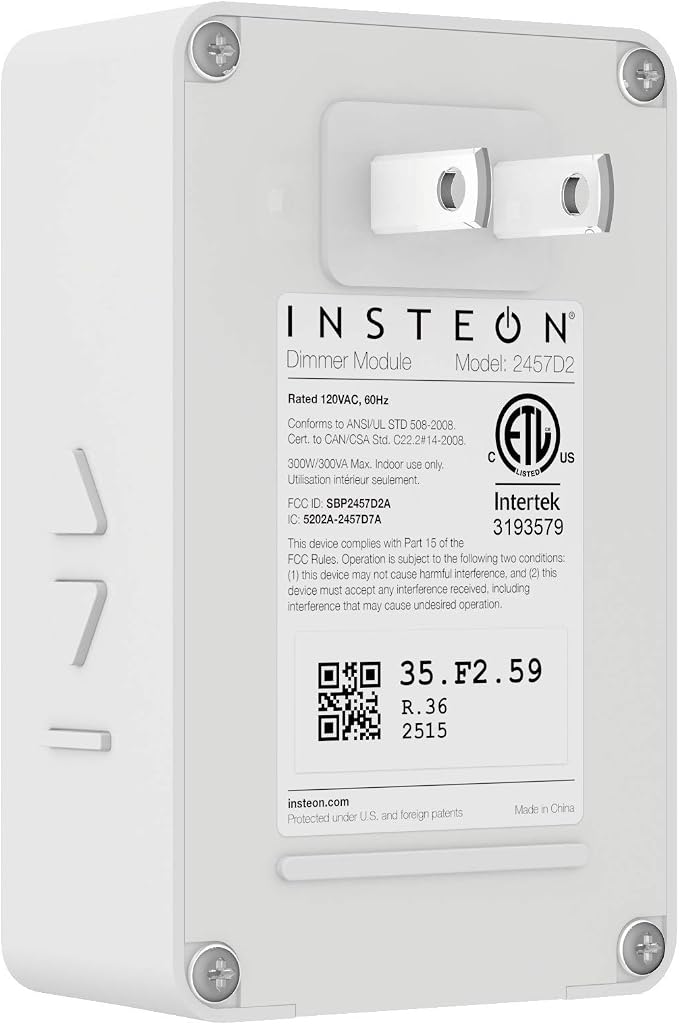 Insteon Smart Lamp Dimmer Plug, 300W Smart Home and Electronics Light Control, Adjustable Brightness & Fade for Dimmable LED, CFL & Incandescent Lights, Works with Alexa & Google - 2457D2 (White)