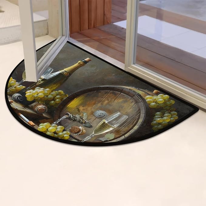 cfpolar Half Round Door Mat Grape Wine Pattern Non-Slip Semi Circle Area Rug Washable Half Moon Hearth Rugs for Indoor Outdoor Bathroom Kitchen Patio Runner Mat Laundry Room Home Decoration