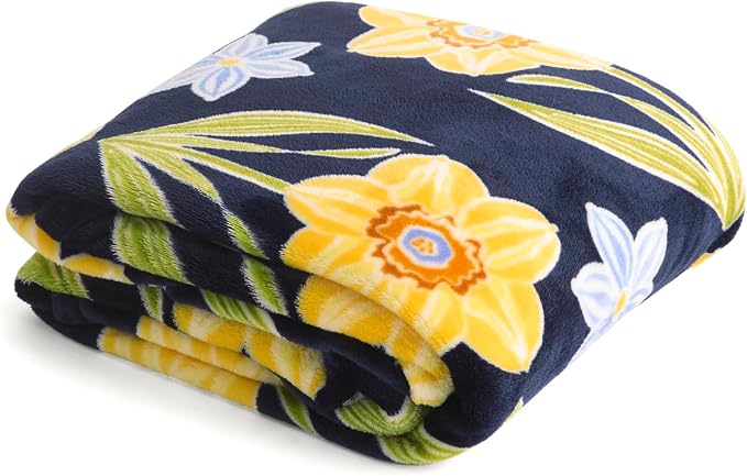 Vera Bradley Women's Fleece Plush Throw Blanket, Daffodils Subtle, One Size
