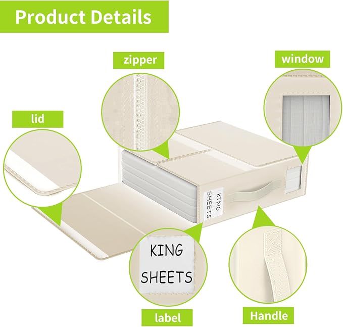 Aokeyee Bed Sheet Organizers and Storage - 6 Pack (Queen or King Size),Foldable Storage Box for Duvet Cover Set, Linen Closet Organizer for Bedding Clothes Blankets, Ivory