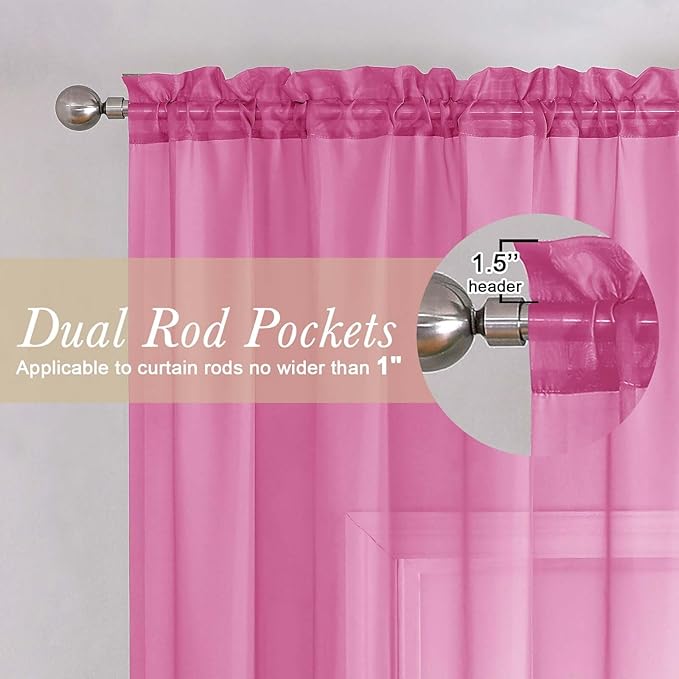 Lecloud Hot Pink Sheer Curtains 78 Inches Long 2 Panels, Rod Pockets Solid - Image 5