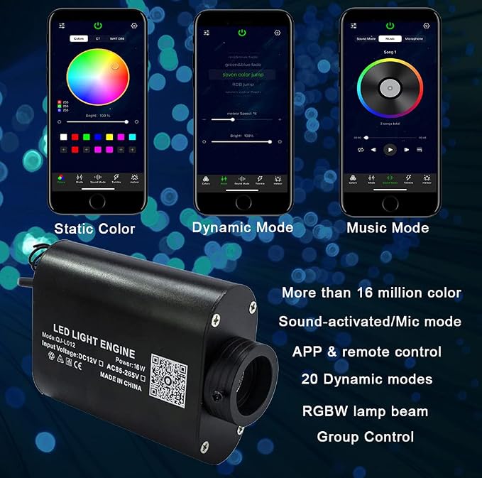 AZIMOM 16W Sound Activate Starlight Headliner Kit Mixed 335pcs 13.1ft Fiber Strands, Fiber Optic Starlight Light Music Mode Remote APP Control Car Use Home Headliner Lighting Decoration