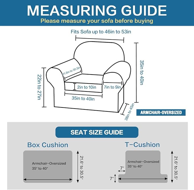 H.VERSAILTEX Stretch 2 Piece Chair Covers for Armchair Chair Covers for Living Room Furniture Cover Suit for T Cushion/Box Cushion, Spandex Jacquard Fabric Small Checks(Armchair-Oversized, Brown)