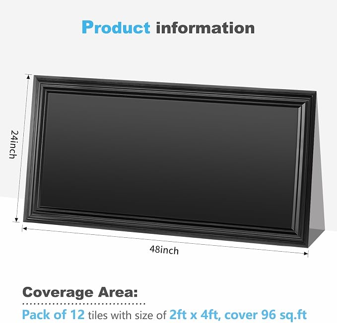 Art3d Drop Ceiling Tiles 48x24, Decorative PVC Ceiling Panels, Waterproof Rustproof and Durable 12-Pack, Glue Down, Rectangular Black