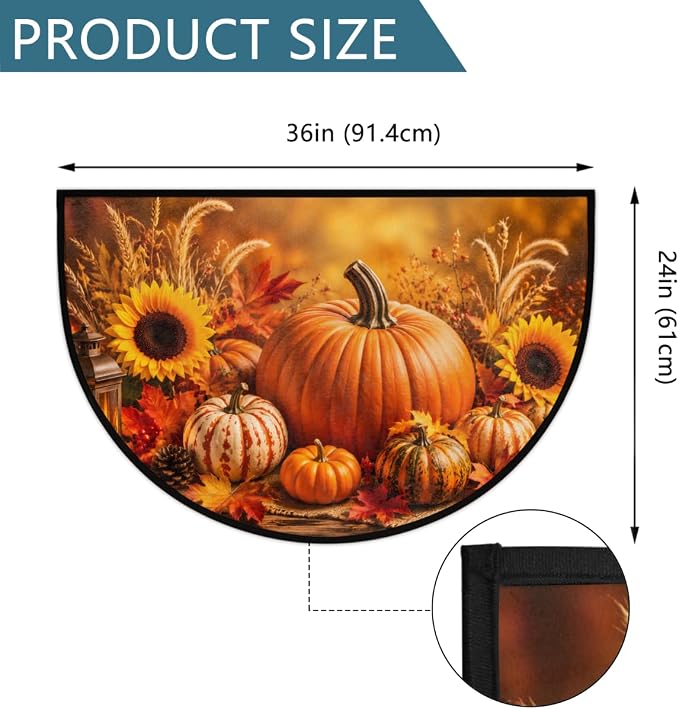Thanksgiving Half Round Door Mat Welcome Entrance Mat Bath Bathroom Rug B5 | Autumn Pumpkin Thanksgiving Welcome Entrance Mat Anti-Slip Half Moon Bath Mat Semi Circle Rug Indoor Outdoor Kitchen Rug