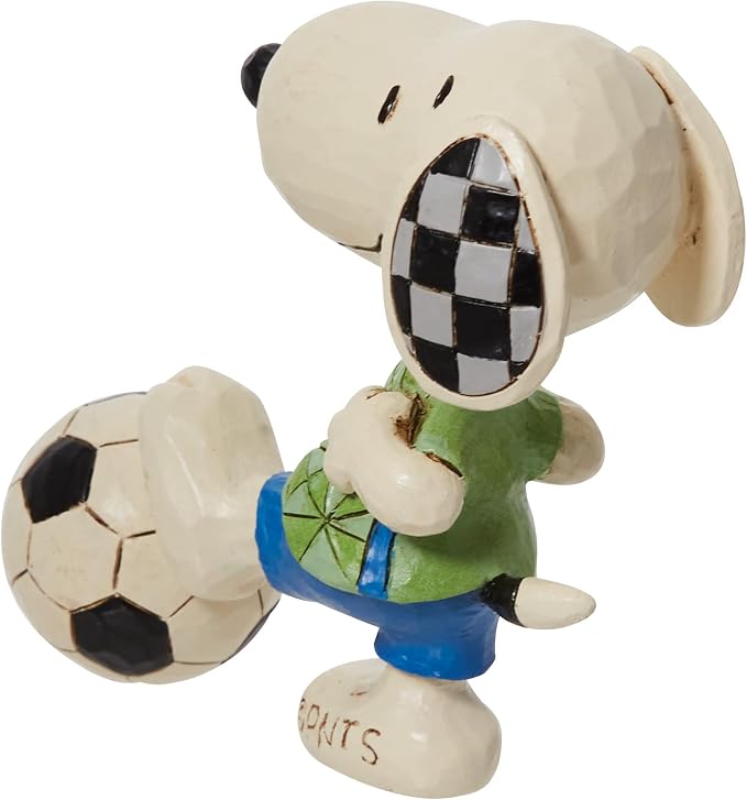 Enesco Peanuts by Jim Shore Snoopy Playing Soccer Miniature Figurine, 3.25 Inch, Multicolor