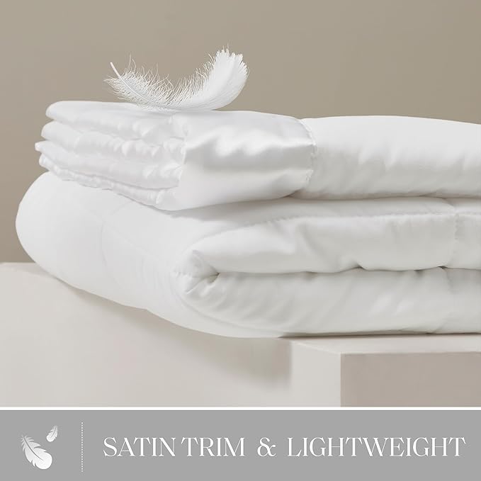 Madison Park Down Alternative Queen Blanket for Bed, Satin Trim, White | Lightweight Windom Blanket Full Size Premium 3M Scotchgard Moisture Wicking Treatment, OEKO TEX, Soft Bed Cover, All Season
