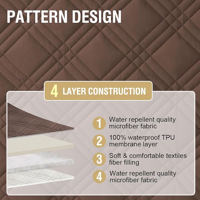 H.VERSAILTEX 100% Waterproof Chair Slipcovers Modern Oversized Chair Cover Slip Covers for Armchairs with Elastic Straps (Chair, Brown/Beige)