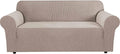 H.VERSAILTEX Stretch Sofa Covers for 3 Cushion Couch Covers Sofa Slipcovers for Living Room Feature Thick Checked Jacquard Fabric with Elastic Bottom, Sofa Large - Sand