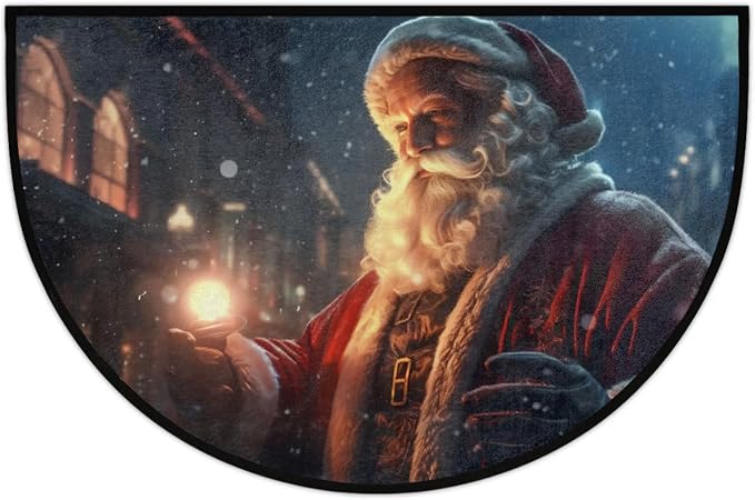 cfpolar Christmas Winter Santa Claus Half Round Door Mat Indoor Entrance Half Circle Area Rug Semi Circular Door Mat Half Moon Rug for Floor Bathroom Living Room Bedroom Kitchen Fireplace 24"x36"