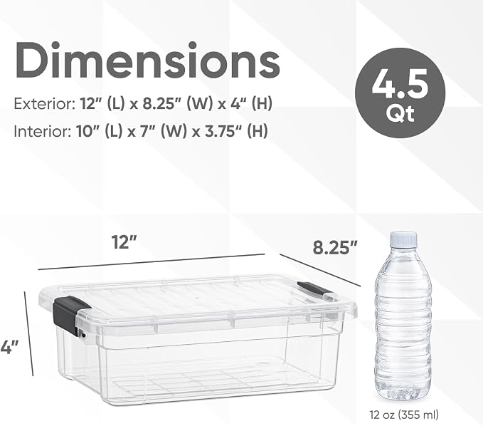 Superio Clear Storage Box with Lid, 4.5 Quart Plastic Container Bins for Organizing, Stackable Crates, BPA Free, Non Toxic, Odor Free, Organizers for Home, Office, School, and Dorm, 18 Pack