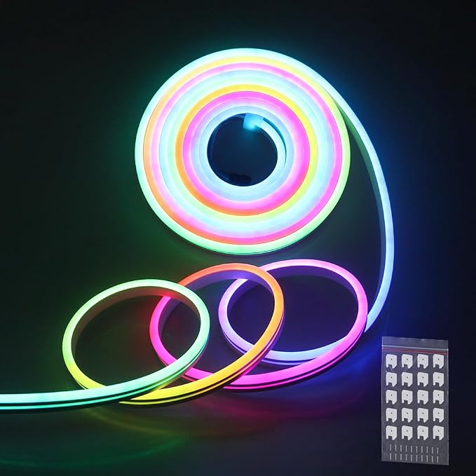 ALITOVE Addressable Neon LED Strip Light WS2811 16.4ft Room Decor Flexible | Waterproof RGB IC Rope Light, Programmable 12V LED Light Strip, for Indoor Outdoor House Christmas, No Adapter & Controller