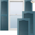 Ekena Millwork Lifetime Vinyl LL1S12X04800MB Standard Cathedral Top Center Mullion, Open Louver Vinyl Shutters, w/Installation Shutter-Lok's & Matching Screws (Per Pair), 12"W x 48"H, Midnight Blue