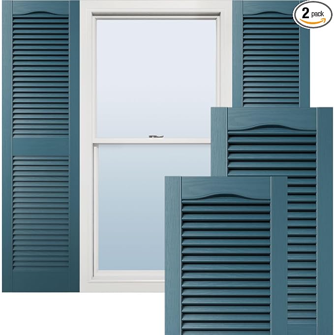 Ekena Millwork Lifetime Vinyl LL1S14X06700MB Standard Cathedral Top Center Mullion, Open Louver Vinyl Shutters, w/Installation Shutter-Lok's & Matching Screws (Per Pair), 14 1/2"Wx67"H, Midnight Blue