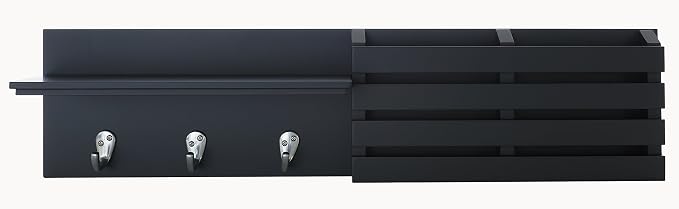 kieragrace KG Sydney Wall Shelf and Mail Holder with 3 Hooks - Black, 24"