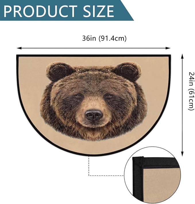 Animal Bear Half Round Door Mat Welcome Entrance Mat Bath Bathroom Rug | Animal Bear Welcome Entrance Mat Anti-Slip Half Moon Bath Mat Semi Circle Rug Indoor Outdoor Kitchen Rug