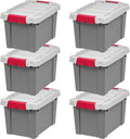 IRIS USA 6-Pack 5 Gal Heavy Duty Lockable Storage Totes with lids, Gray | Built for tools, hardware, emergency supplies and small equipment, Stackable design keeps spaces organized