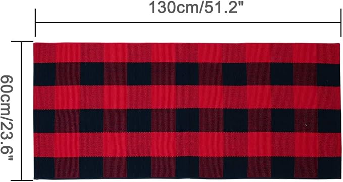 uxcell Buffalo Check Rug,Plaid Outdoor Rug,Layered Door Mat,Cotton Gingham Rugs,Floor Mat for Front Porch/Runner/Bedroom/Kitchen/Farmhouse 51"x24" Red & Black
