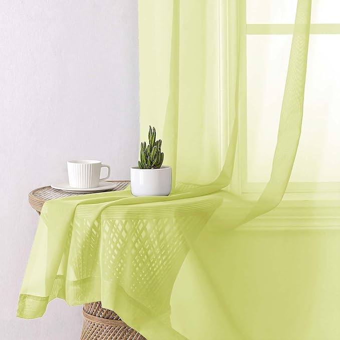 Lecloud Lemon Sheer Curtains 90 Inches Long 2 Panels, Solid Voile Privacy Airy - Image 7