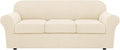 H.VERSAILTEX 4 Piece Stretch Sofa Covers for 3 Cushion Couch for Living Room Furniture Slipcovers (Base Cover Plus 3 Seat Cushion Covers) Thicker Jacquard Fabric (Large Sofa, Cream)
