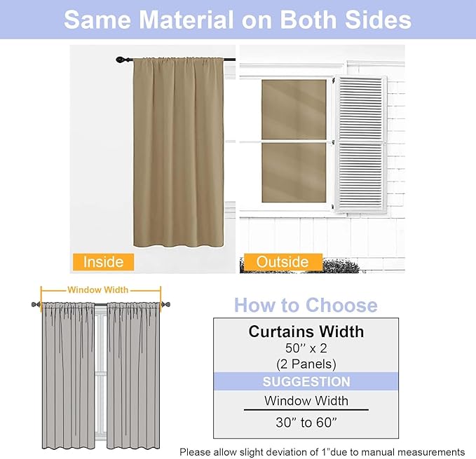 Simplebrand Ava Taupe Blackout Curtains for Bedroom 90 Inches Long 2 Panels Set, Solid Privacy Energy Saving Living Room Window Treatment Curtains Blackout Drapes, W50 x L90 Inch, Taupe
