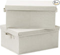 HOONEX Foldable Storage Bins with Lids, 2 Pack, Storage Boxes with Carrying Handles and Sturdy Heavy Cardboard, 16.5" L x 11.8" W x 7.5" H for Shoes, Books, Clothes, Beige