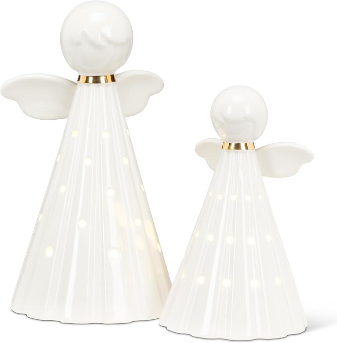 Abbott Collection Large Simple Angel Decorative Figurine with LED Lights - Ceramic, White (8 inches H)