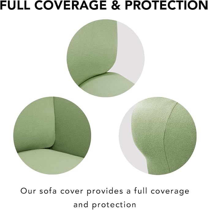 PureFit Stretch Chair Covers Fleece Couch Covers for Sofa Sage Green | 1-Piece Spandex Couch Cover Soft Couch Protector, Sofa Cover Washable with Non Skid Foam and Elastic Bottom for Kids, Dogs
