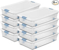 Sterilite 8-Pack Wheeled Latching Box, Plastic Under Bed Storage Bins with Lids, 56 Quart - Large Clear Stackable Tote Organizer Containers for Closet, Bedroom, Bathroom, and Office Organization
