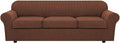 H.VERSAILTEX 4 Piece Stretch Sofa Covers for 3 Cushion Couch Covers for Living Room Furniture Slipcovers (Base Cover Plus 3 Seat Cushion Covers) Thicker Jacquard Fabric (Large Sofa, Caramel)
