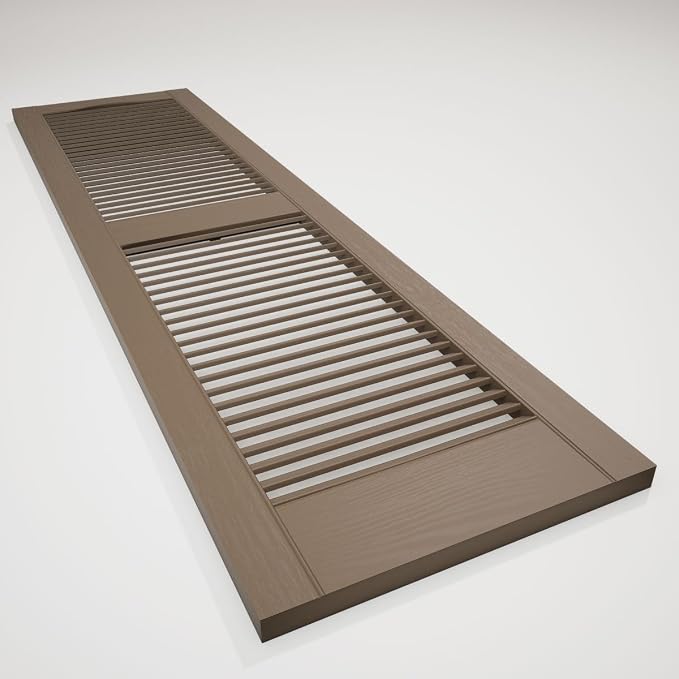 14 1/2"W x 25"H Lifetime Vinyl, Standard Cathedral Top Center Mullion, Open Louver Shutters, w/Installation Shutter-Lok's & Matching Screws (Per Pair), French Roast