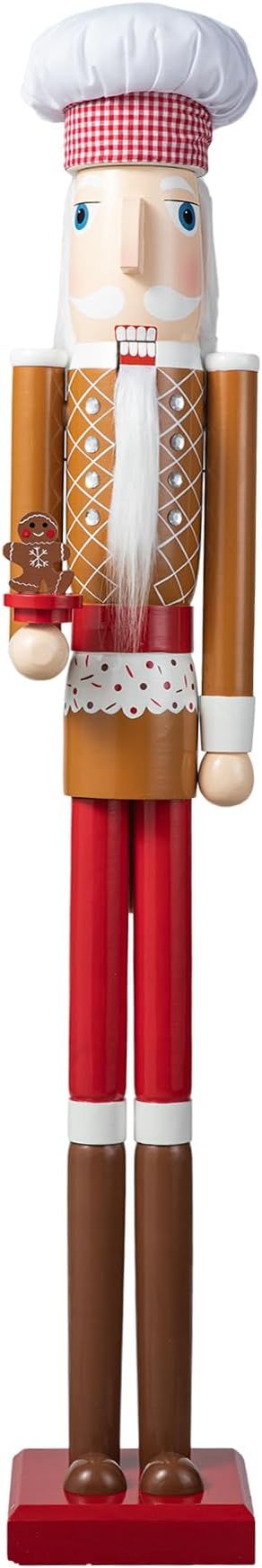 Glitzhome Nutcracker Christmas Decorations 42 Inch Gingerbread Chef Nutcracker with Cookie for Xmas Holiday Decor Porch Gateway
