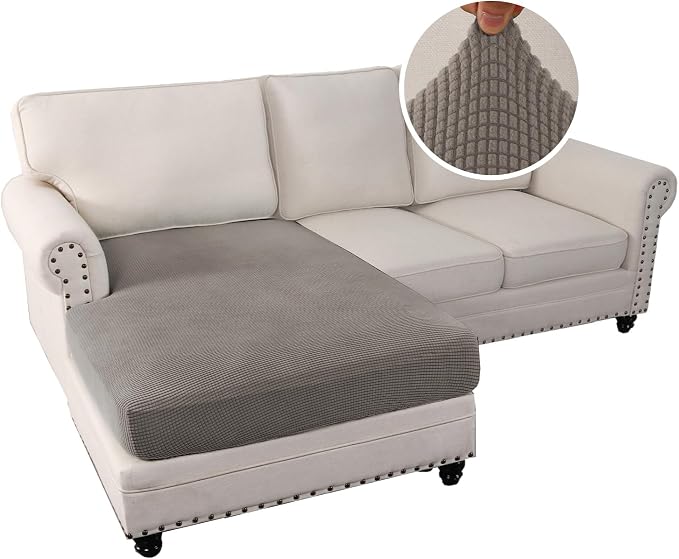 H.VERSAILTEX Sectional Couch Covers 1 Piece Chaise Slipcover L Shape Separate Cushion Couch Cover for Both Left/Right Sectional Couch (Seat Only: 1 Chaises, Taupe)