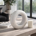 Ring Stone Marble Wood Sculpture – Room Decor Accent Sculpture, Tabletop Interior Decorative Object for Living Room or Office – Modern Circular Design, Outdoor Home Decor – 10", White