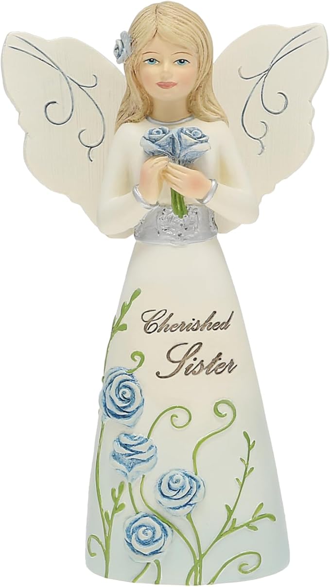 Pavilion Gift Company - Cherished Sister - 5" Angel Figurine Floral Spring Home Decor Sister Sibling from Brother Present