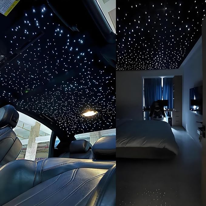 AKEPO 16W Fiber Optic Lights Starlights Headliner Kit, APP Control Optical Fiber Cable 550pcs13.1ft/4m 0.75mm RGBW Music Activated Light Source with 28key RF Remote Control for Home & Car